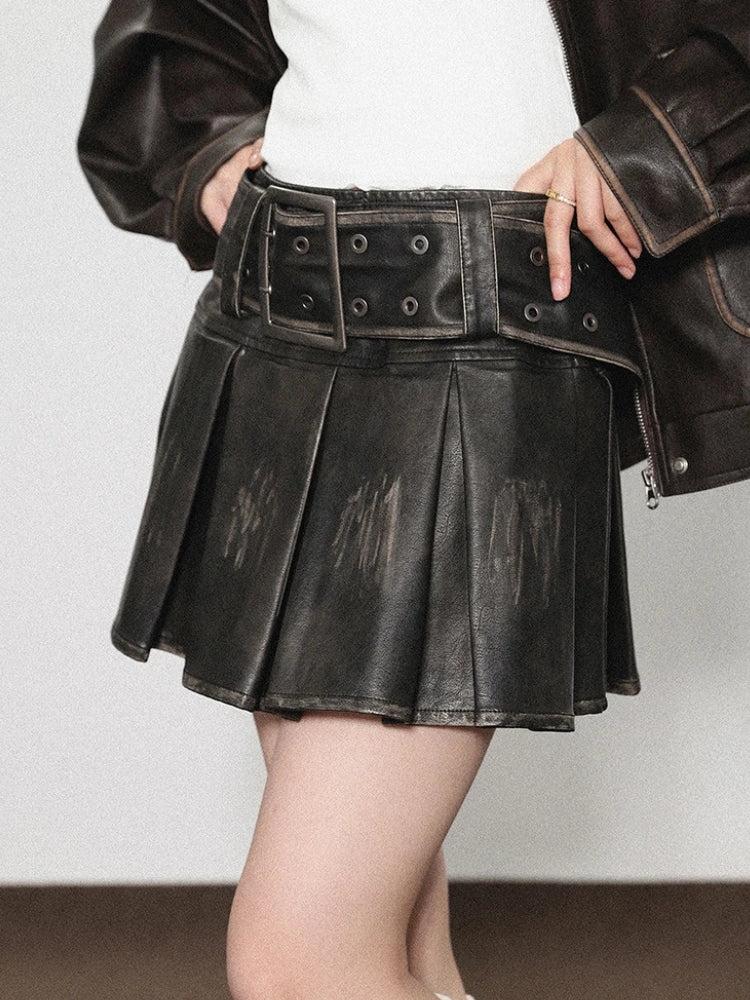 Grunge Faux Leather Pleated Mini Skirt Grunge Faux Leather Pleated Mini Skirt