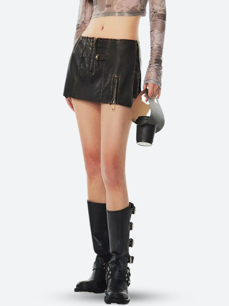 Grunge Faux Leather Slit Mini Skort Grunge Faux Leather Slit Mini Skort