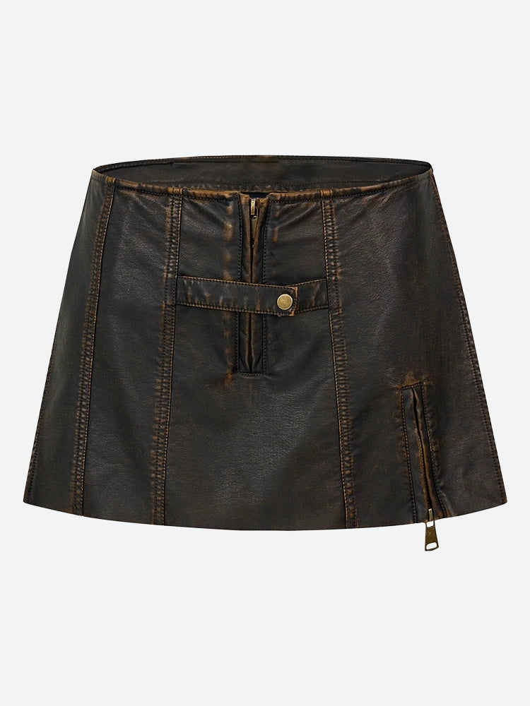 Grunge Faux Leather Slit Mini Skort Grunge Faux Leather Slit Mini Skort