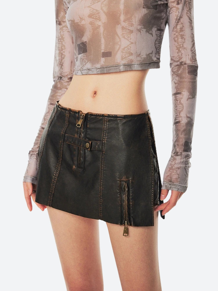 Grunge Faux Leather Slit Mini Skort Grunge Faux Leather Slit Mini Skort
