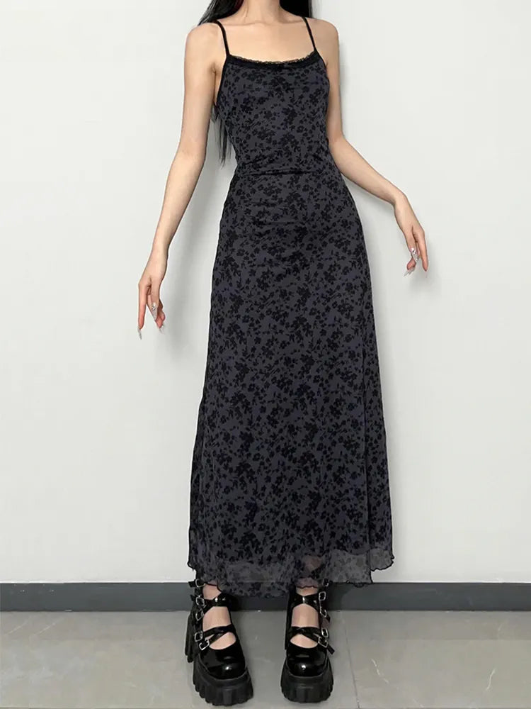 Grunge Floral Printed Maxi Dress Grunge Floral Printed Maxi Dress