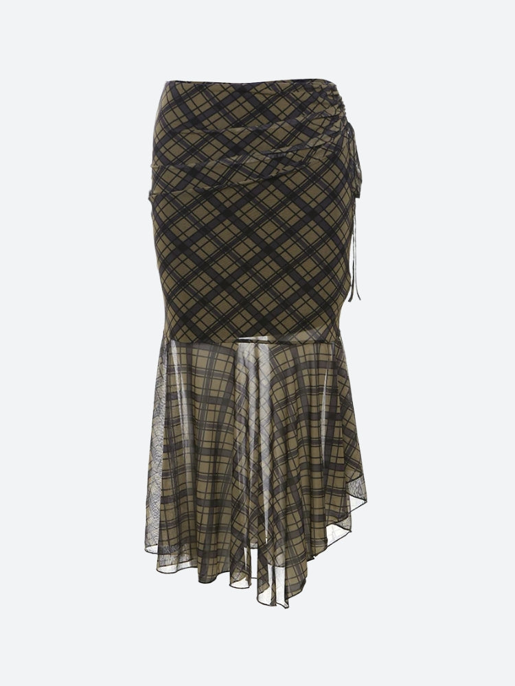 Grunge Plaid Mesh Midi Skirt Grunge Plaid Mesh Midi Skirt