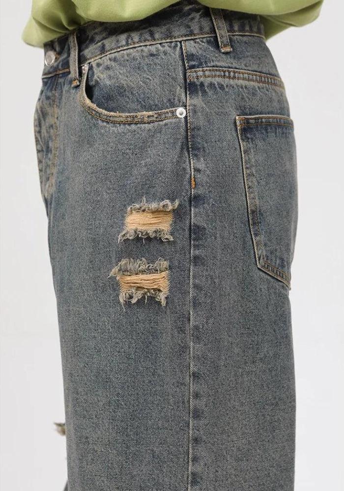 Grunge Ripped Straight Leg Jeans Grunge Ripped Straight Leg Jeans