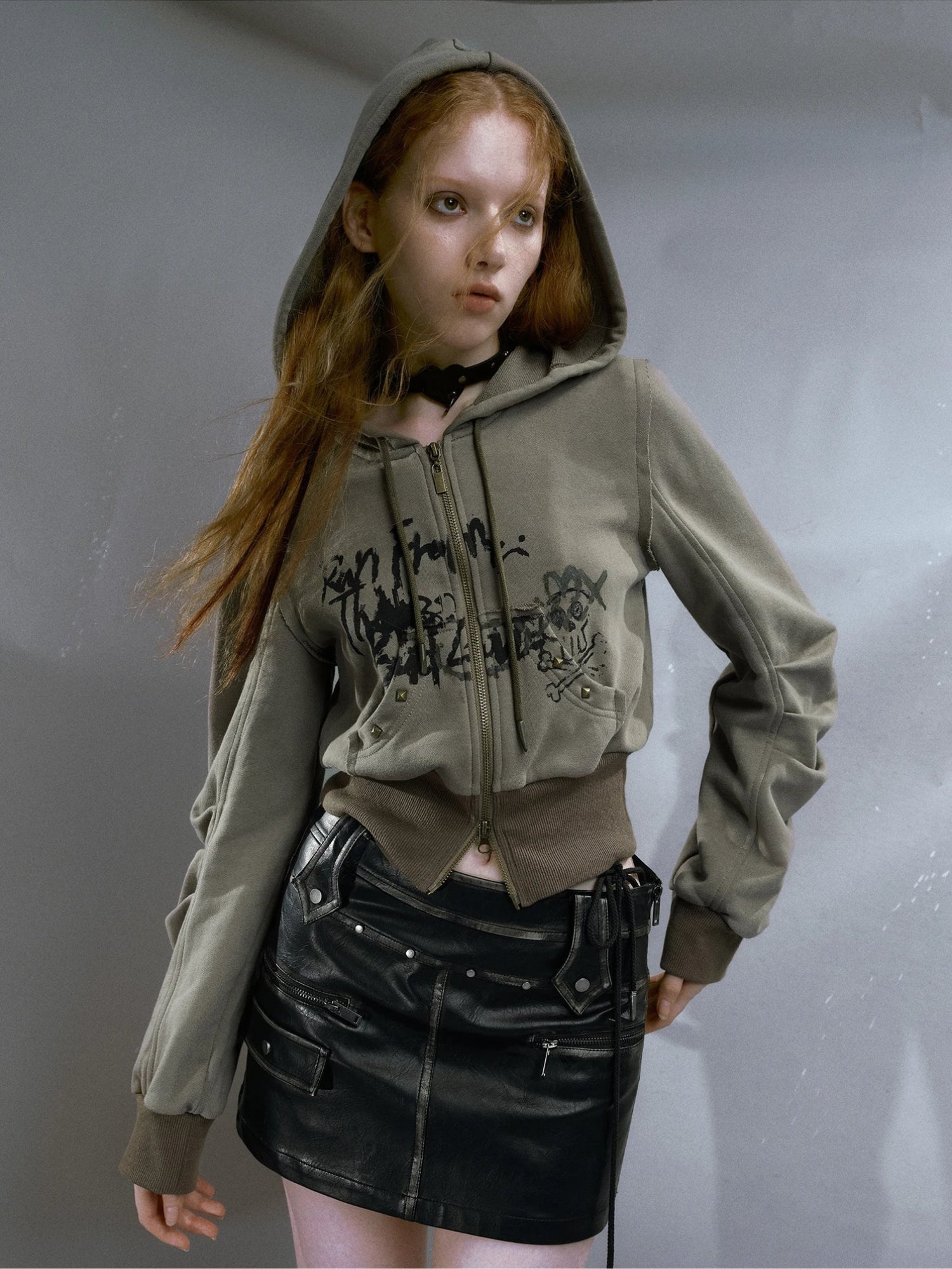 Grunge Ruched Sleeve Hoodie Grunge Ruched Sleeve Hoodie