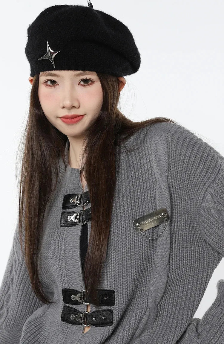 Grunge Saddle Buckle Cardigan Grunge Saddle Buckle Cardigan