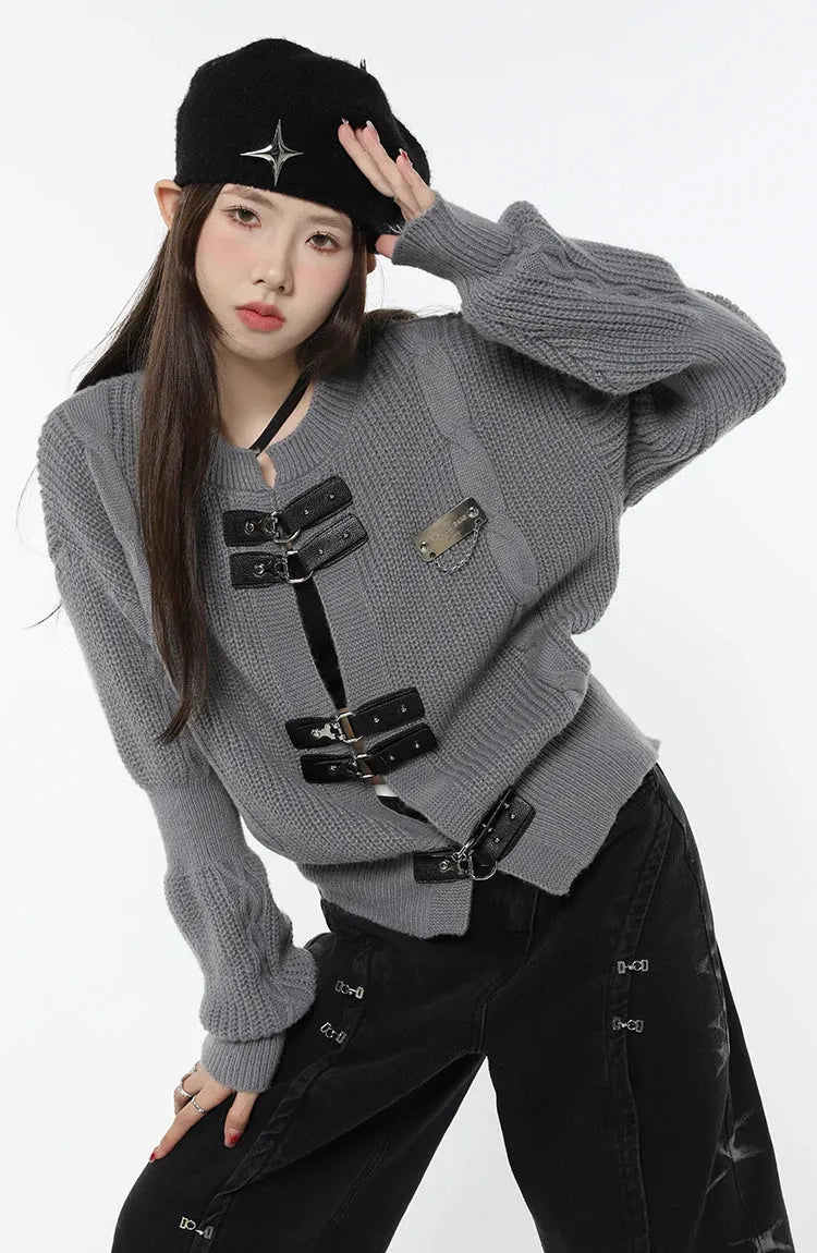 Grunge Saddle Buckle Cardigan Grunge Saddle Buckle Cardigan