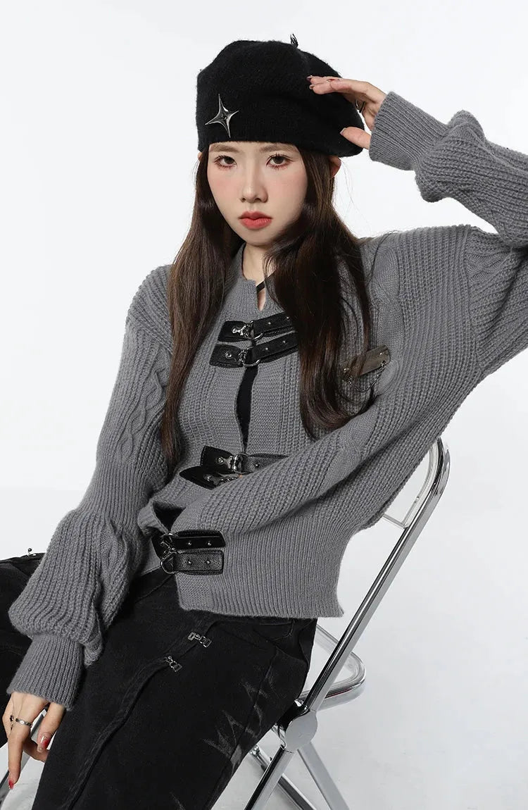 Grunge Saddle Buckle Cardigan Grunge Saddle Buckle Cardigan