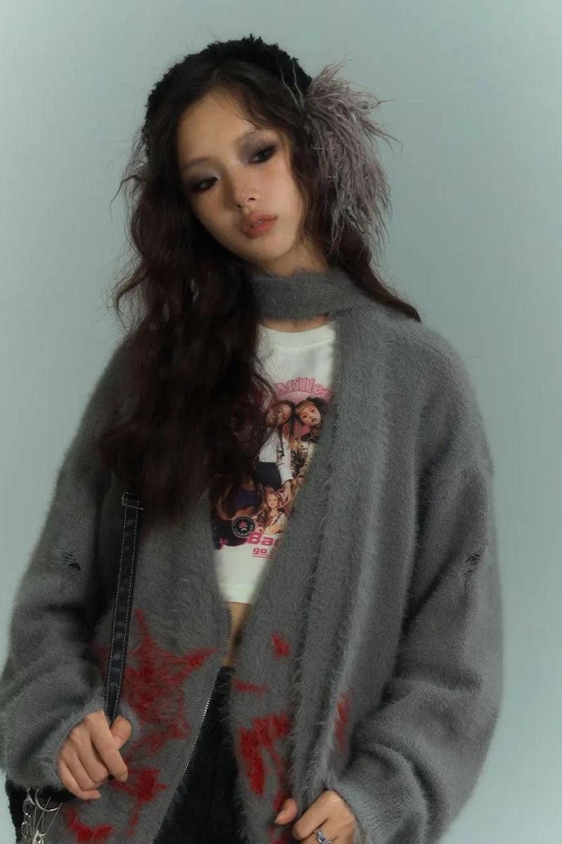 Grunge Scarf Tie Fluffy Cardigan Grunge Scarf Tie Fluffy Cardigan