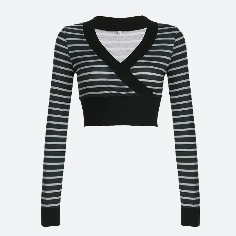 Grunge Striped Wrap Crop Top Grunge Striped Wrap Crop Top