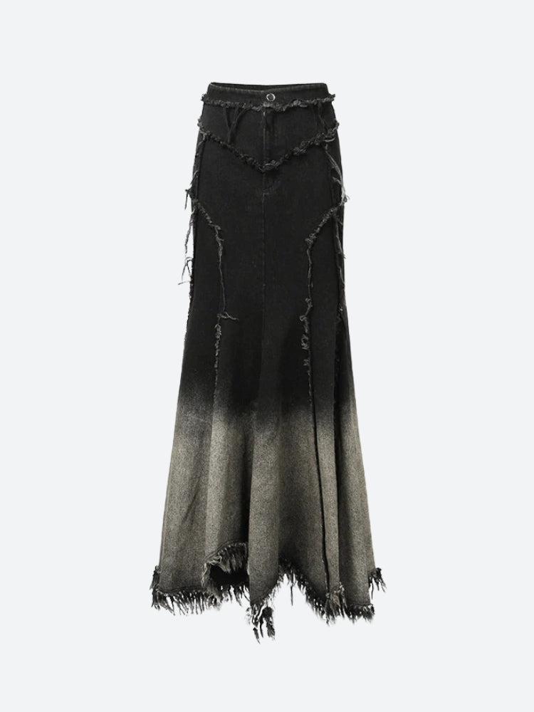 Grunge Tasseled Patch Maxi Skirt Grunge Tasseled Patch Maxi Skirt