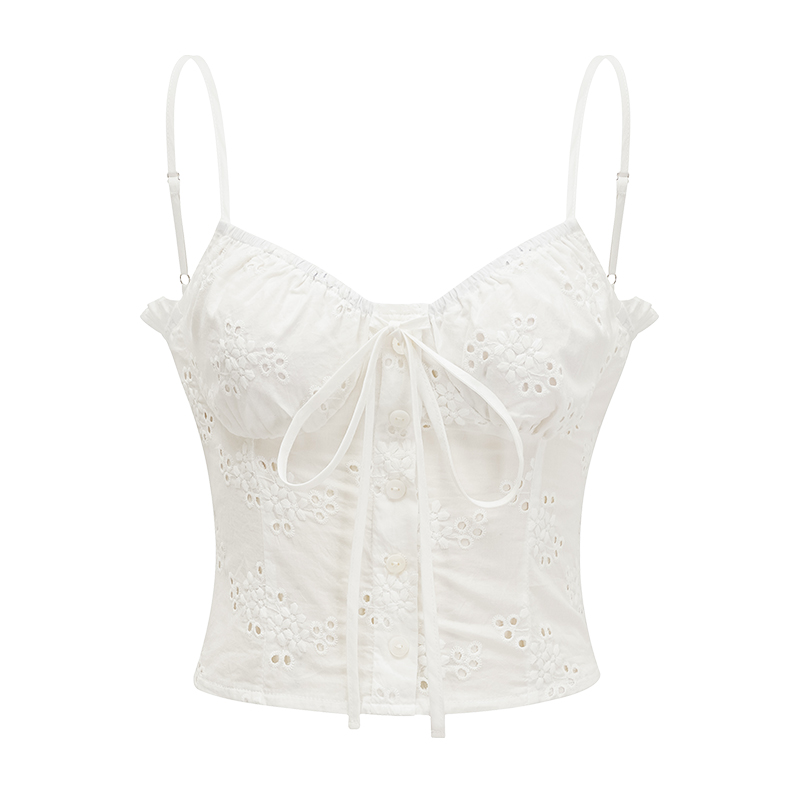 Hollow Flower White Camisole - Women's Summer Slim Fit Sexy Top for European and American Style, Perfect for Y2K and Korean Fashion Hollow Flower White Camisole - Women's Summer Slim Fit Sexy Top for European and American Style, Perfect for Y2K and Korean Fashion