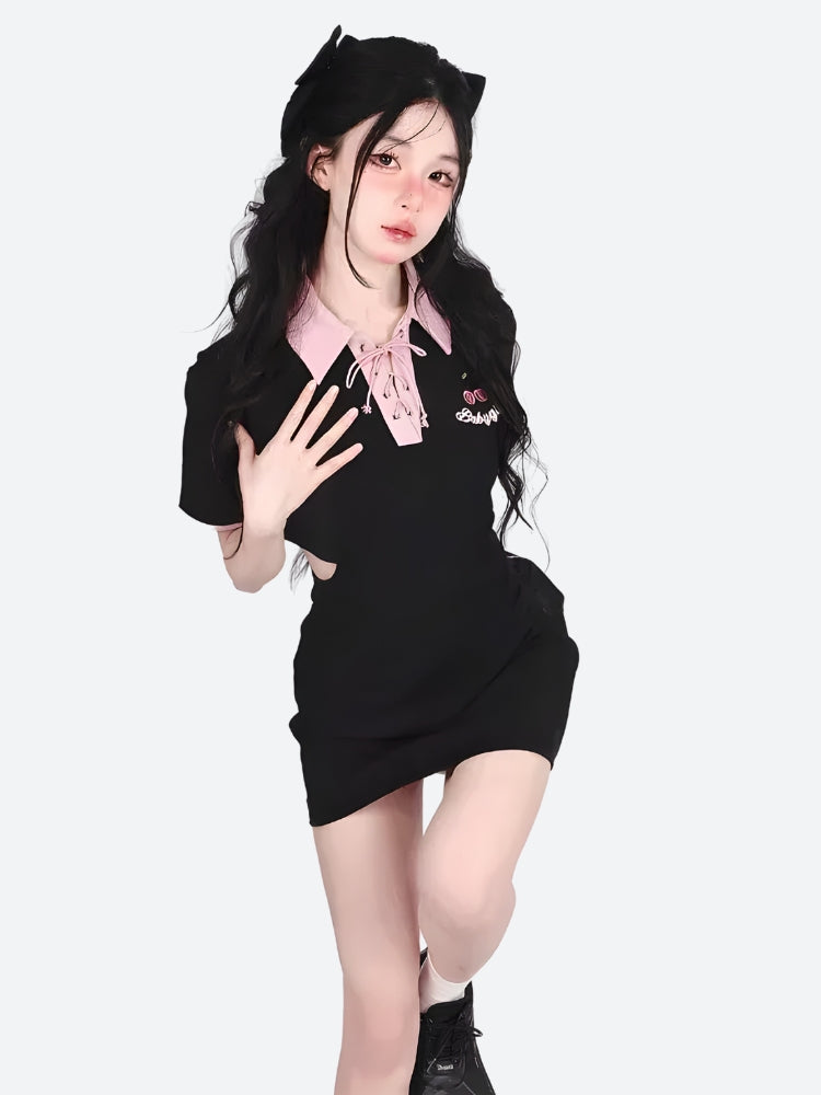 Kawaii Cherry Cut Out Mini Polo Dress Kawaii Cherry Cut Out Mini Polo Dress