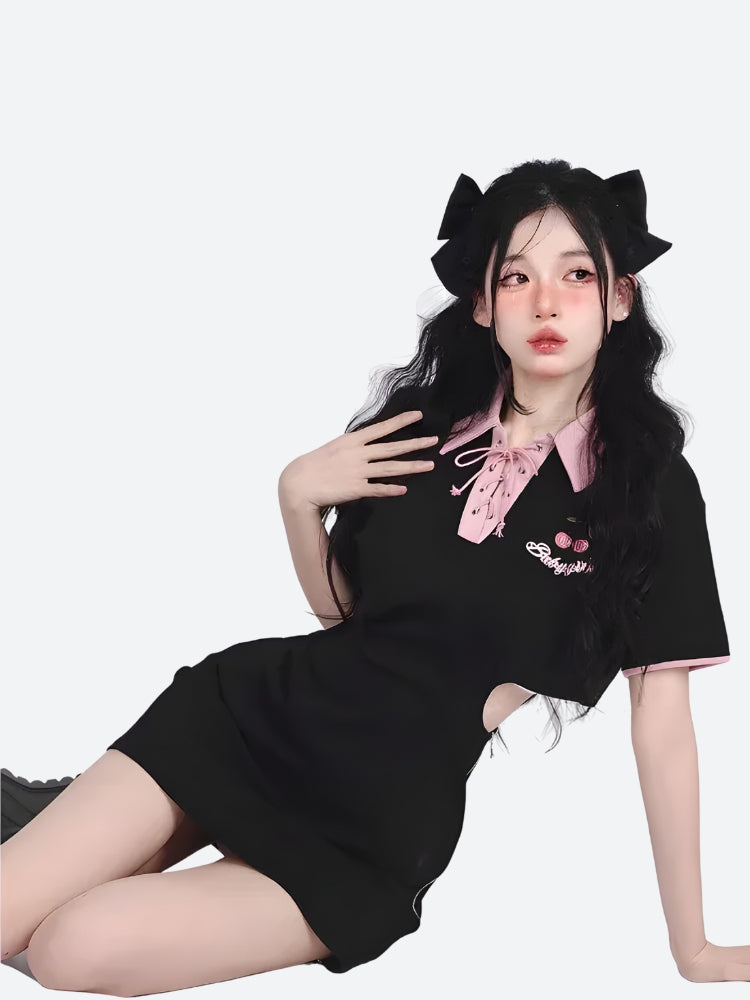 Kawaii Cherry Cut Out Mini Polo Dress Kawaii Cherry Cut Out Mini Polo Dress