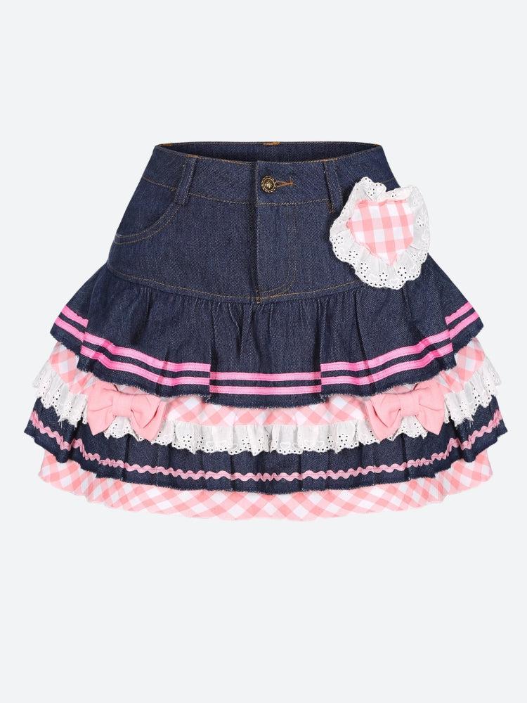 Kawaii Layered Denim Mini Skirt Kawaii Layered Denim Mini Skirt