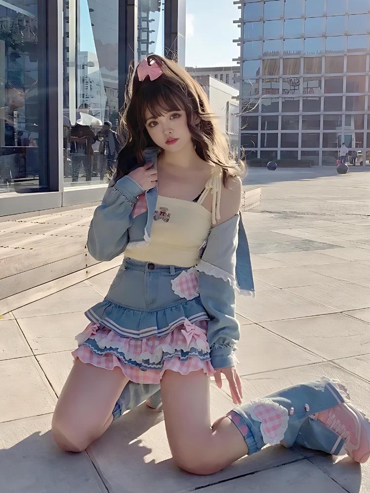 Kawaii Layered Denim Mini Skirt Kawaii Layered Denim Mini Skirt
