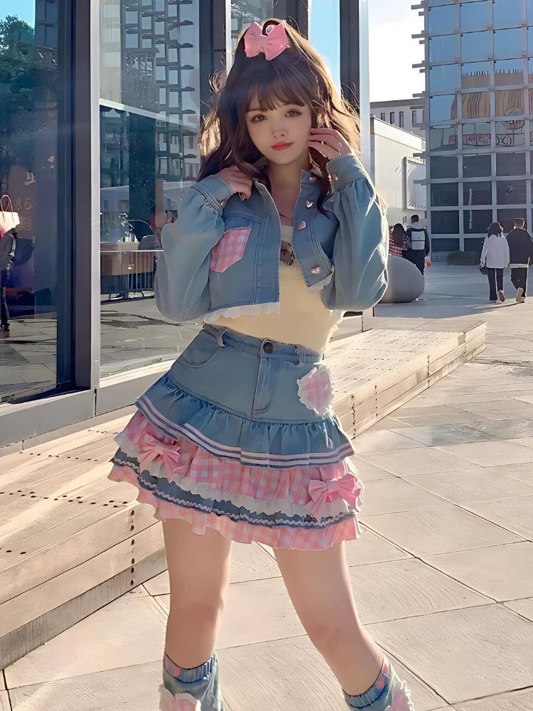 Kawaii Layered Denim Mini Skirt Kawaii Layered Denim Mini Skirt