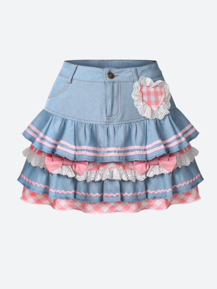 Kawaii Layered Denim Mini Skirt Kawaii Layered Denim Mini Skirt