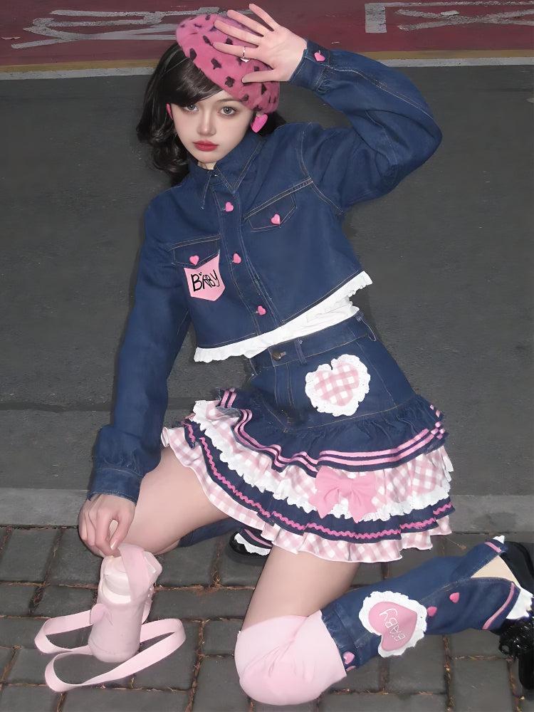 Kawaii Layered Denim Mini Skirt Kawaii Layered Denim Mini Skirt
