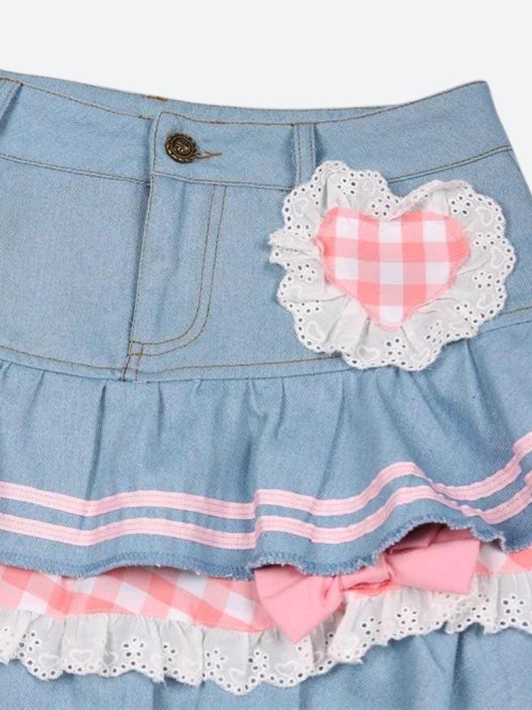 Kawaii Layered Denim Mini Skirt Kawaii Layered Denim Mini Skirt