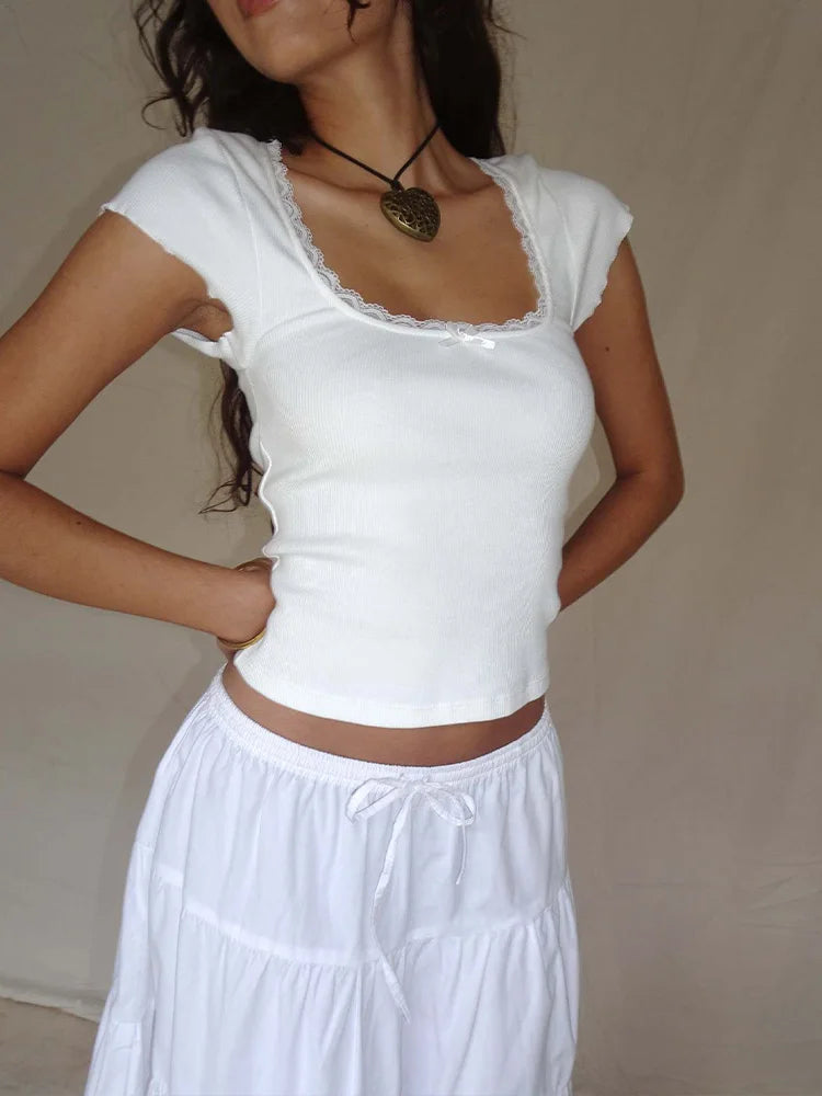 Lace Trim Baby Tee Lace Trim Baby Tee