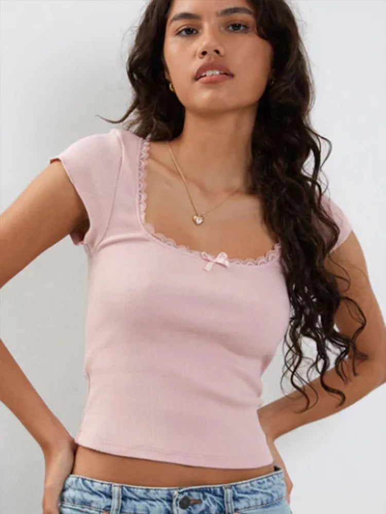 Lace Trim Baby Tee Lace Trim Baby Tee