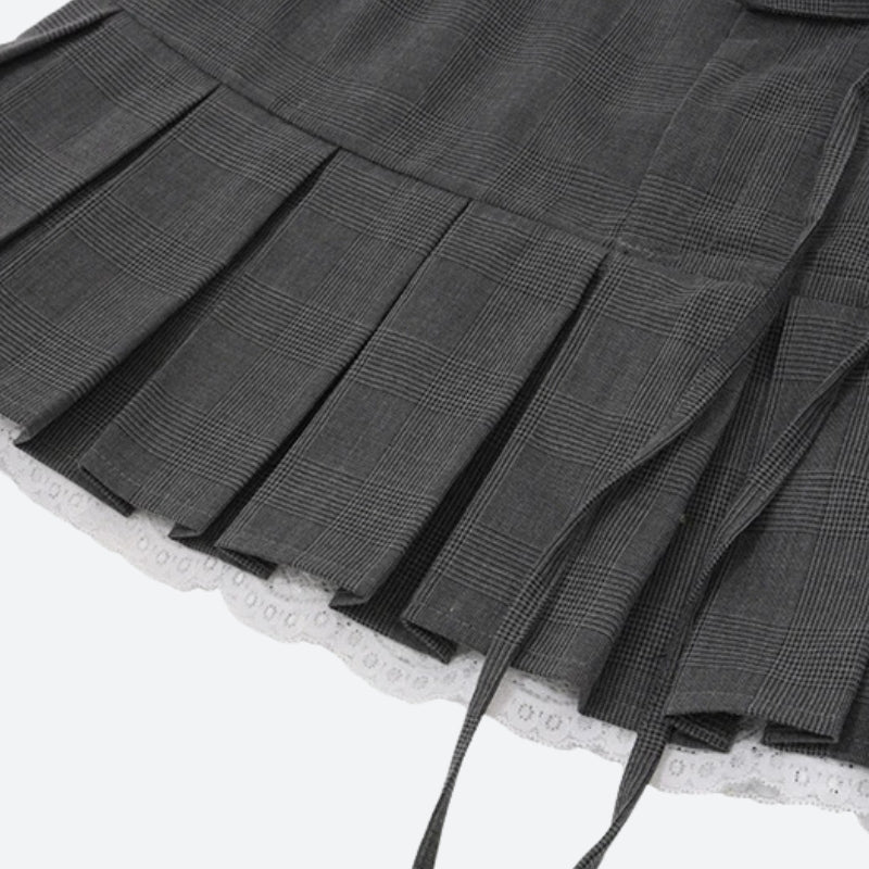 Lace Trim Pleated Mini Skirt Lace Trim Pleated Mini Skirt