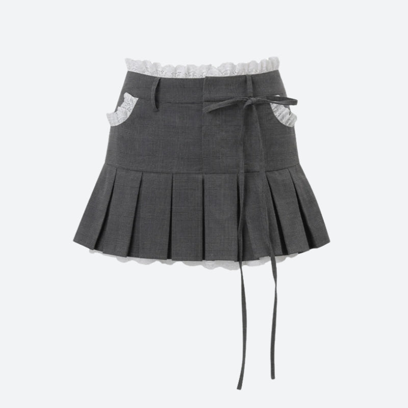 Lace Trim Pleated Mini Skirt Lace Trim Pleated Mini Skirt