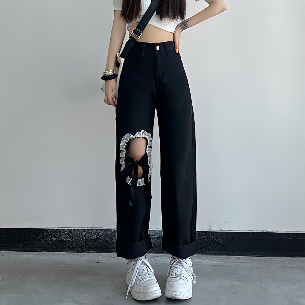 Lace Up Knee Washed Jeans Lace Up Knee Washed Jeans