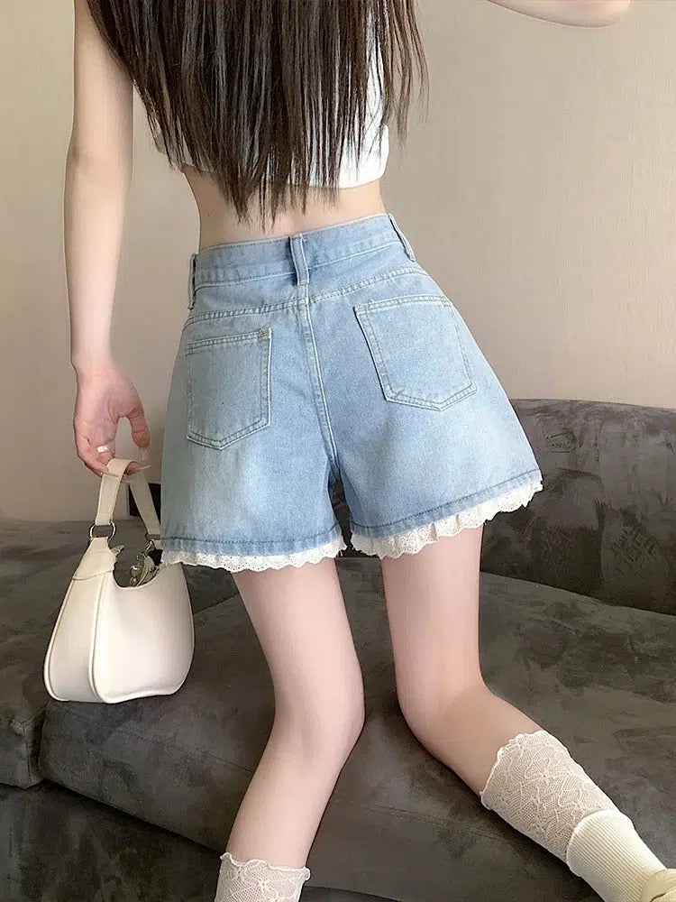 Lace Wide Leg Denim Shorts Lace Wide Leg Denim Shorts