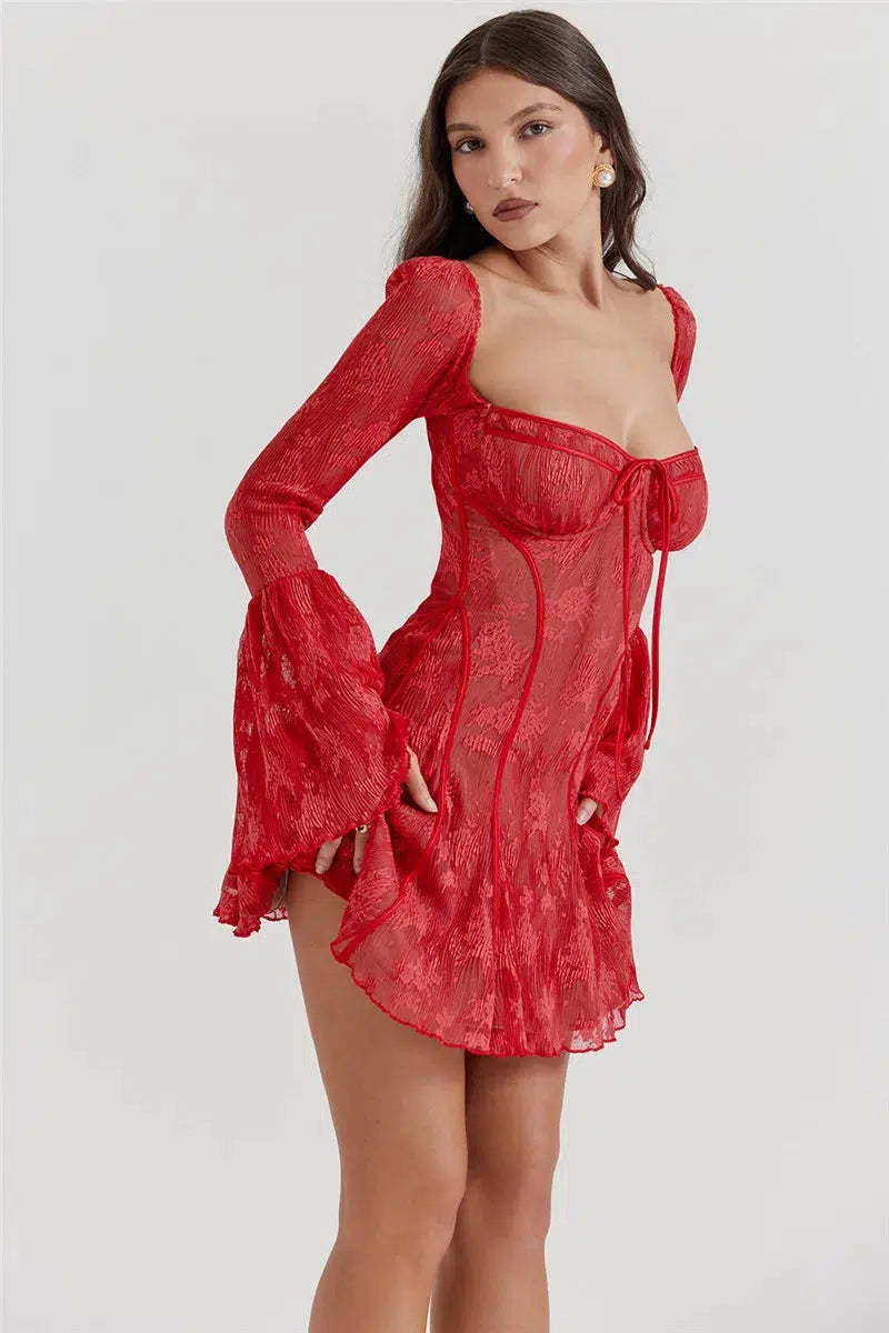 Lace Wired Cups Plunge Neck Mini Dress Lace Wired Cups Plunge Neck Mini Dress