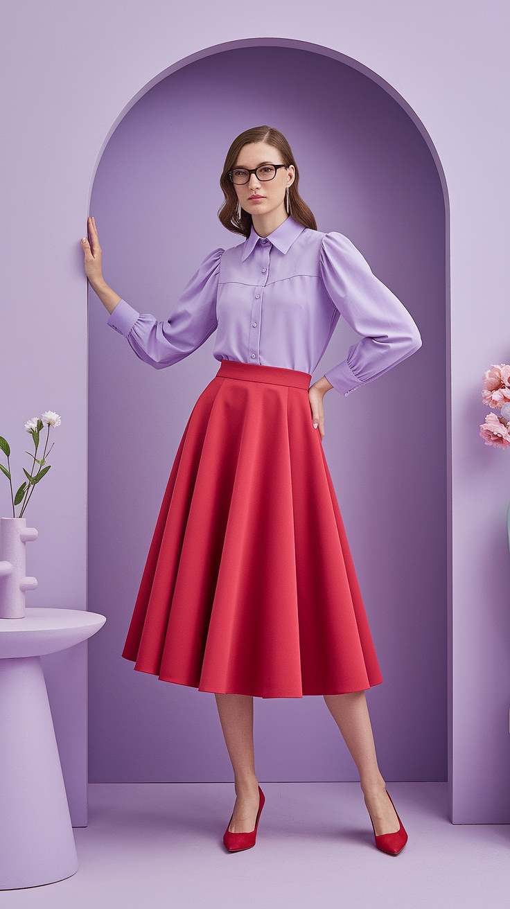 Lavender and Red Outfit: Perfect for Spring Vibes outfit idea