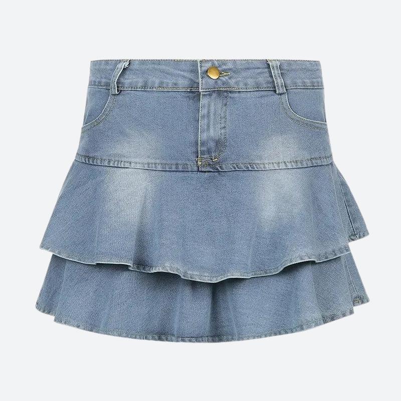 Layered Ruffled Denim Mini Skirt Layered Ruffled Denim Mini Skirt