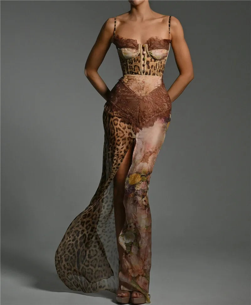Leopard Patchwork Slit Maxi Dress Leopard Patchwork Slit Maxi Dress