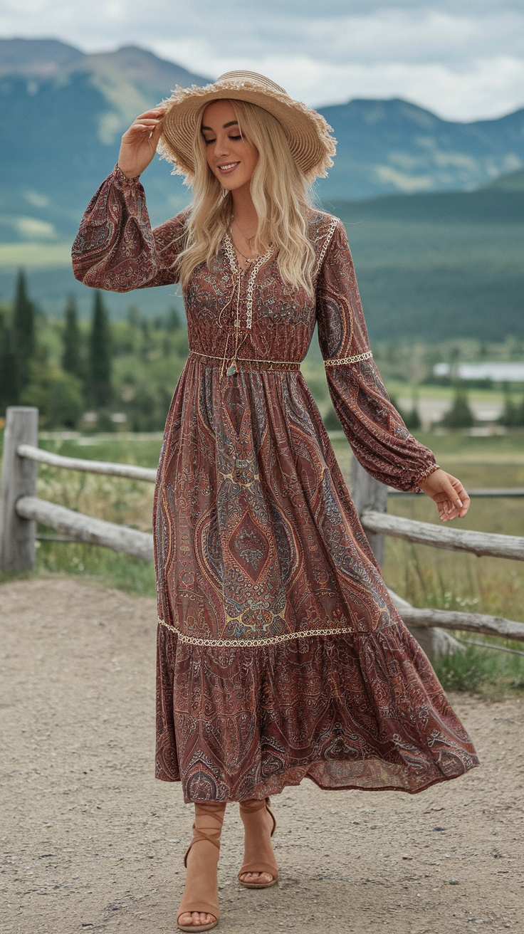 Long Sleeve Boho Maxi Dress: Embrace the Bohemian Spirit outfit idea