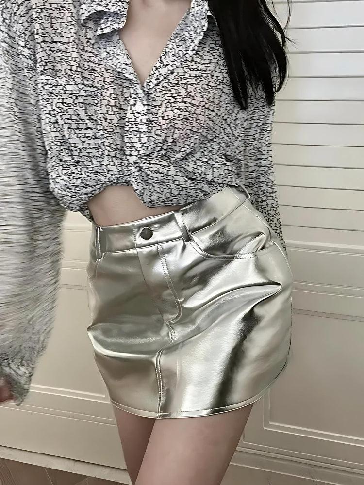 Metallic Faux Leather Mini Skirt Metallic Faux Leather Mini Skirt