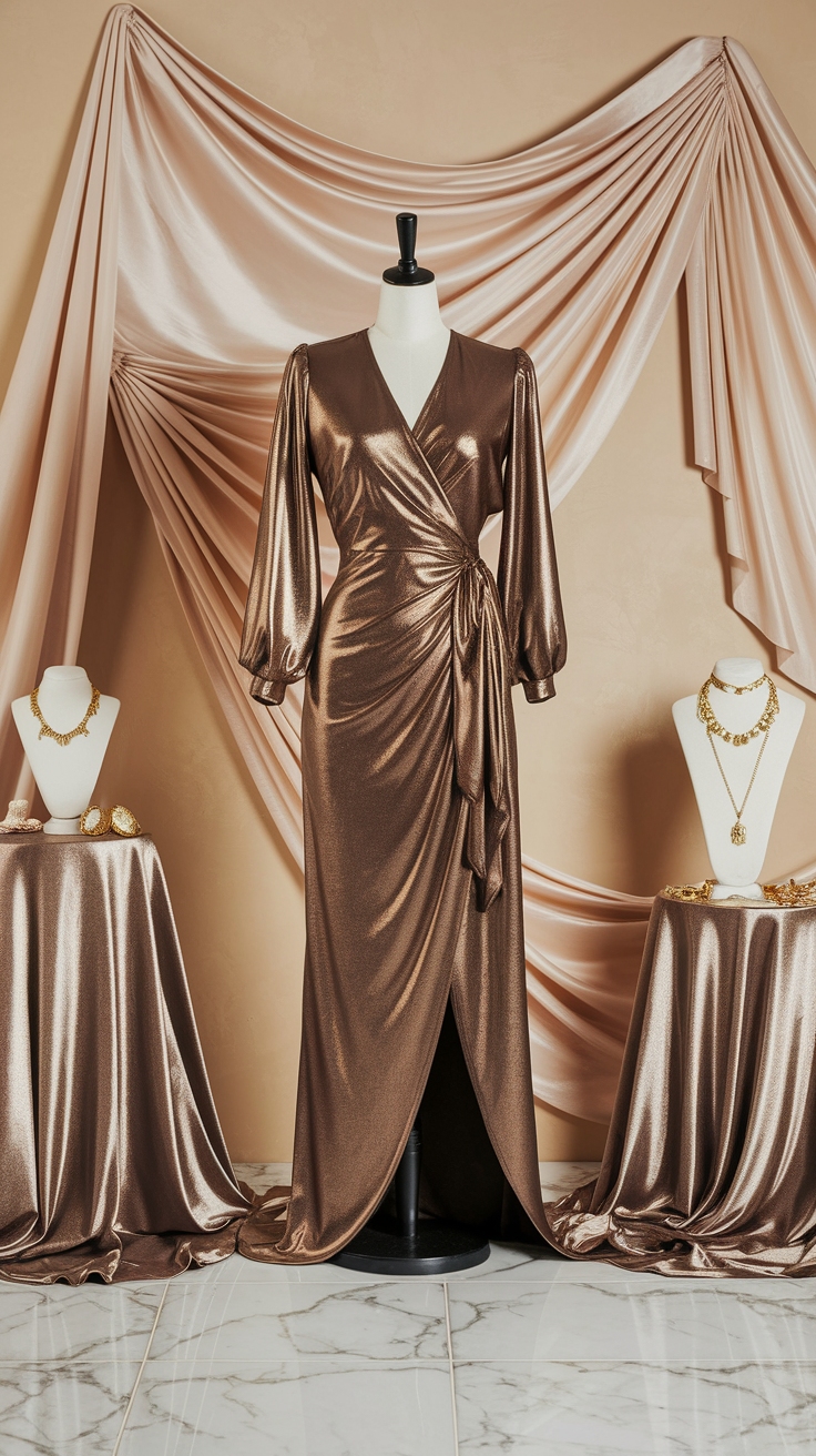 Elegant Metallic Bronze Dress for Evening Wear outfit idea