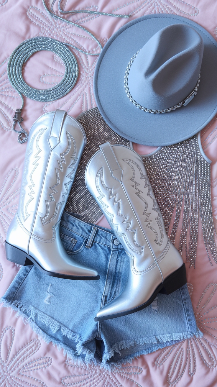 Eye-Catching Metallic Cowgirl Boots Outfit to Try Now outfit idea