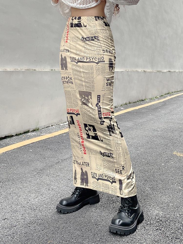 Newspaper Printed Maxi Skirt Newspaper Printed Maxi Skirt