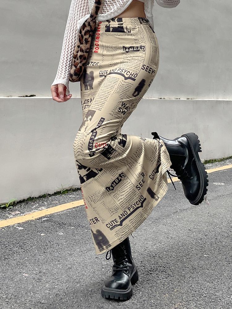 Newspaper Printed Maxi Skirt Newspaper Printed Maxi Skirt