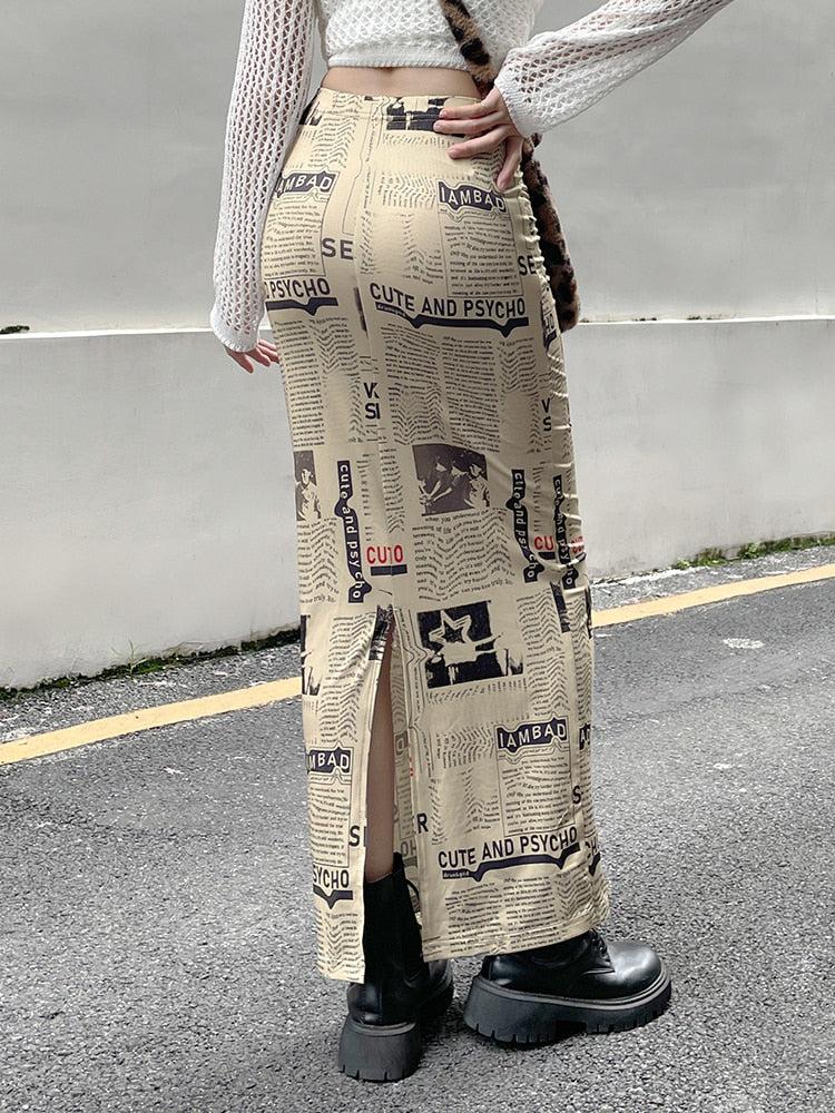 Newspaper Printed Maxi Skirt Newspaper Printed Maxi Skirt