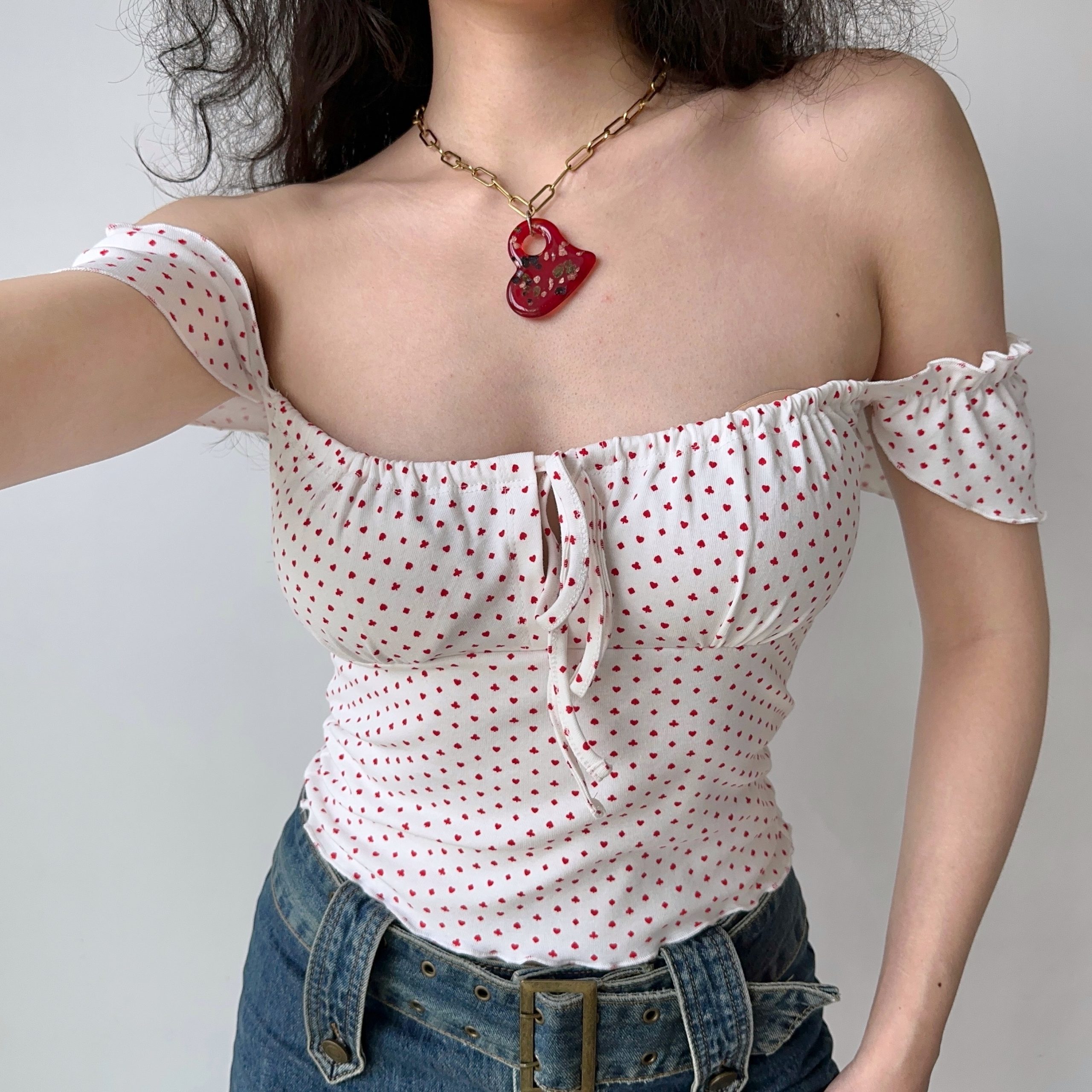 Off-the-Shoulder Polka Dot Camisole Top - Sexy Slim-Fit DIY European-American Style with Poker Pattern for Women