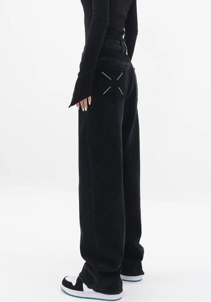 Patch Pocket Straight Leg Denim Jeans Patch Pocket Straight Leg Denim Jeans