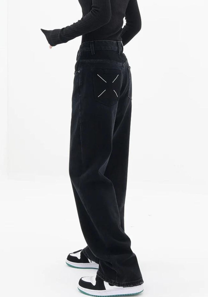 Patch Pocket Straight Leg Denim Jeans Patch Pocket Straight Leg Denim Jeans