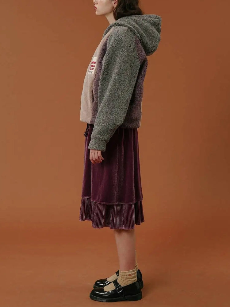 Patchwork Fluffy Hoodie Jacket Patchwork Fluffy Hoodie Jacket