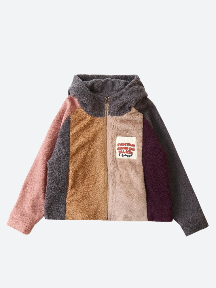 Patchwork Fluffy Hoodie Jacket Patchwork Fluffy Hoodie Jacket