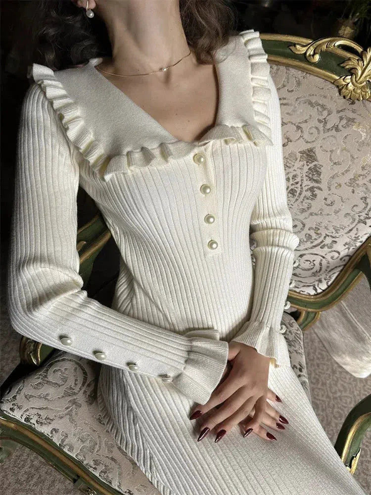 Peter Pan Collar Ribbed Midi Dress Peter Pan Collar Ribbed Midi Dress