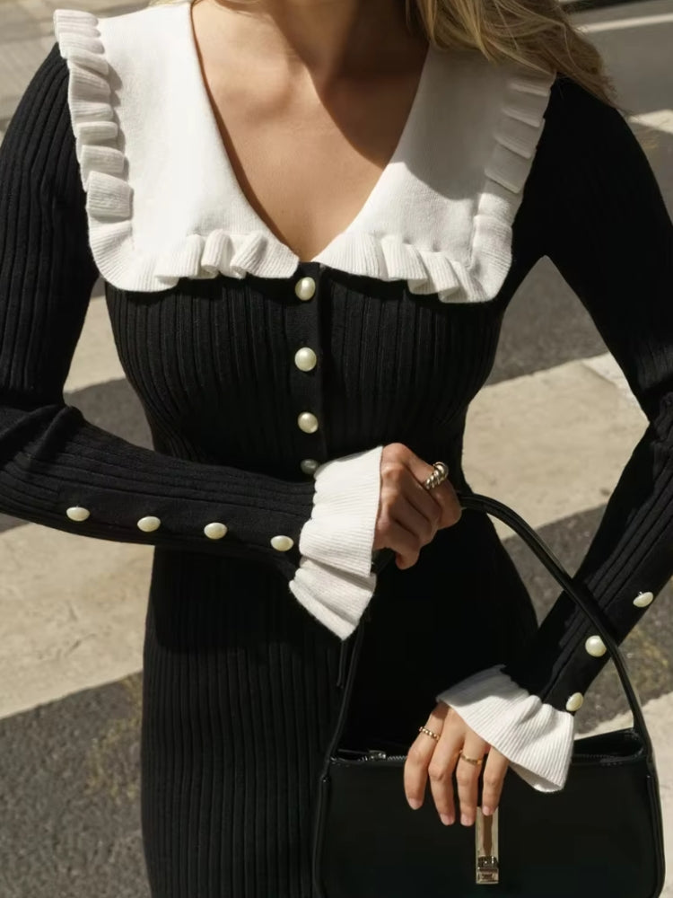 Peter Pan Collar Ribbed Midi Dress Peter Pan Collar Ribbed Midi Dress