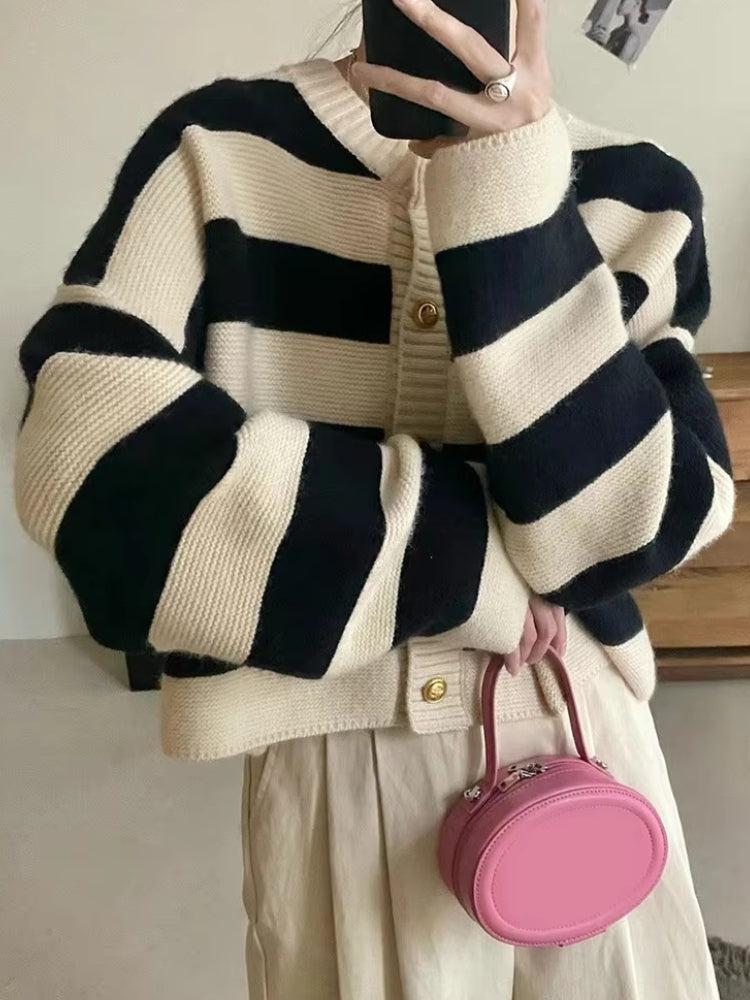 Pink Striped Knit Cardigan Pink Striped Knit Cardigan