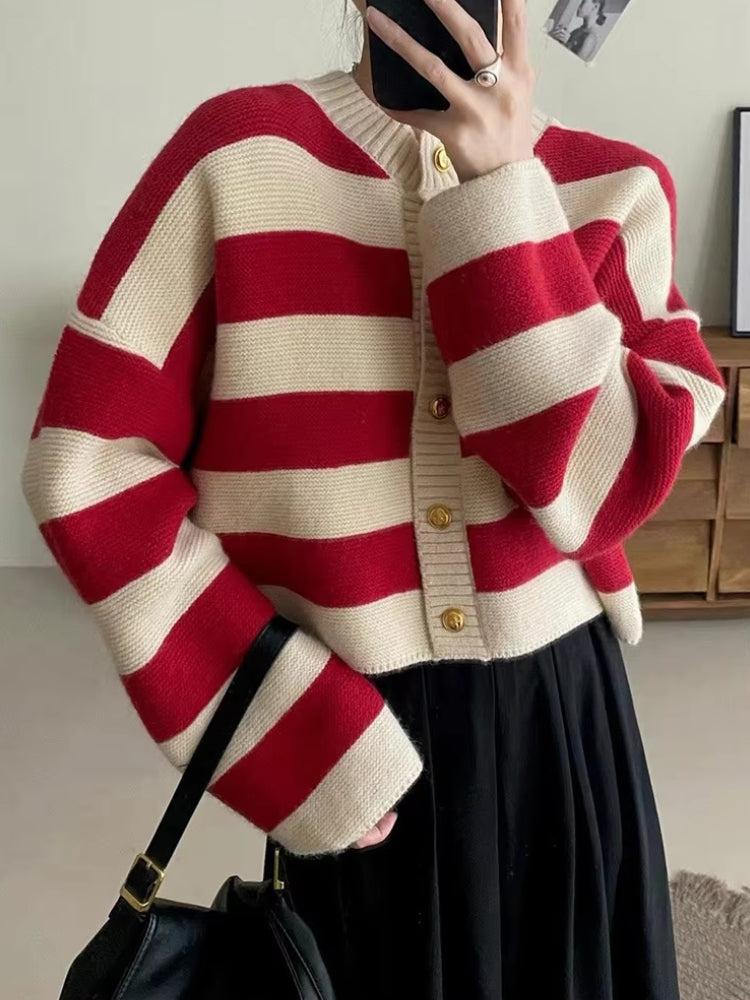 Pink Striped Knit Cardigan Pink Striped Knit Cardigan