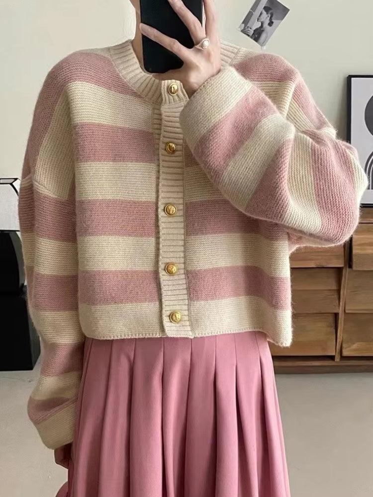 Pink Striped Knit Cardigan Pink Striped Knit Cardigan